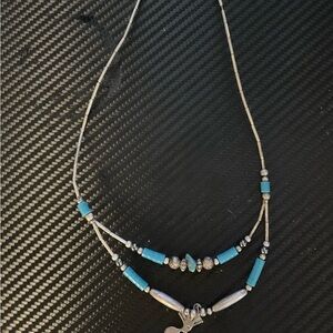 Silver and Blue Beaded Necklace
